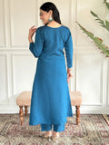 Captivating Blue Embroidered Chanderi Silk Readymade Pant Suit - Zeel Clothing