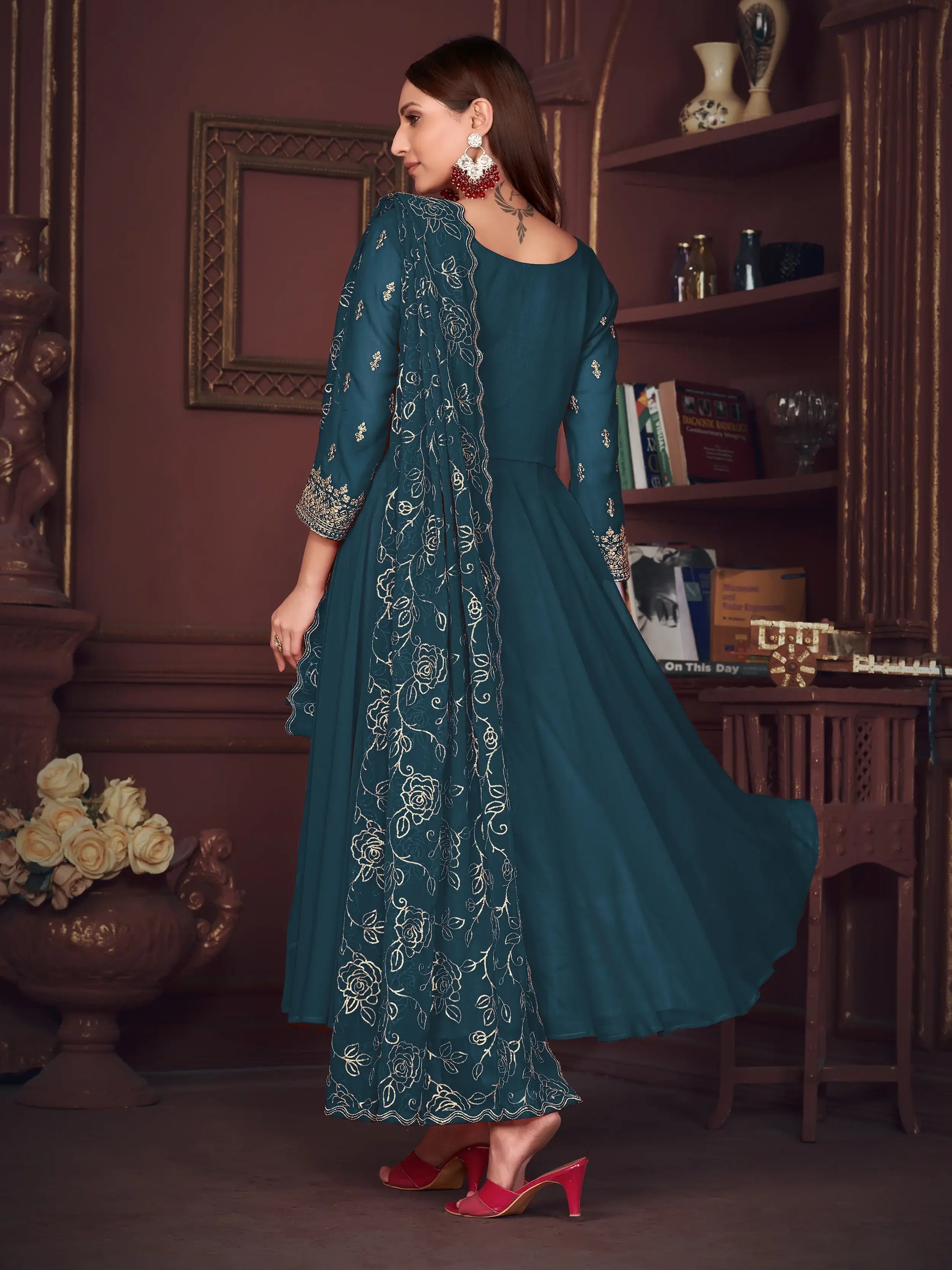 Captivating Blue Embroidered Georgette Anarkali Suit With Dupatta - Zeel Clothing