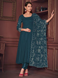 Captivating Blue Embroidered Georgette Anarkali Suit With Dupatta - Zeel Clothing