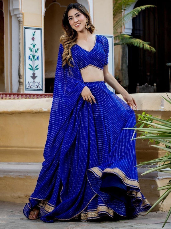 Captivating Blue Laheriya Print Georgette Designer Lehenga Choli