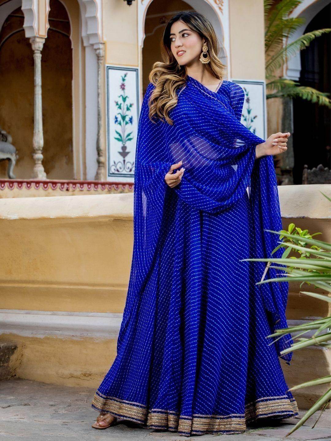 Captivating Blue Laheriya Print Georgette Designer Lehenga Choli - Zeel Clothing