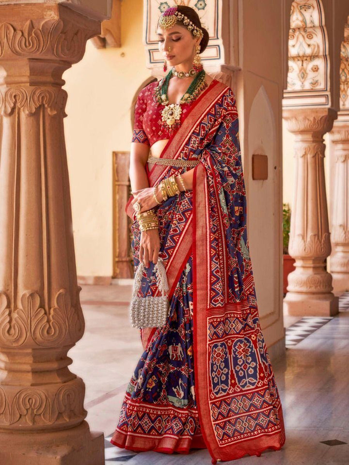 Captivating Blue Patola Printed Silk Saree With Blouse
