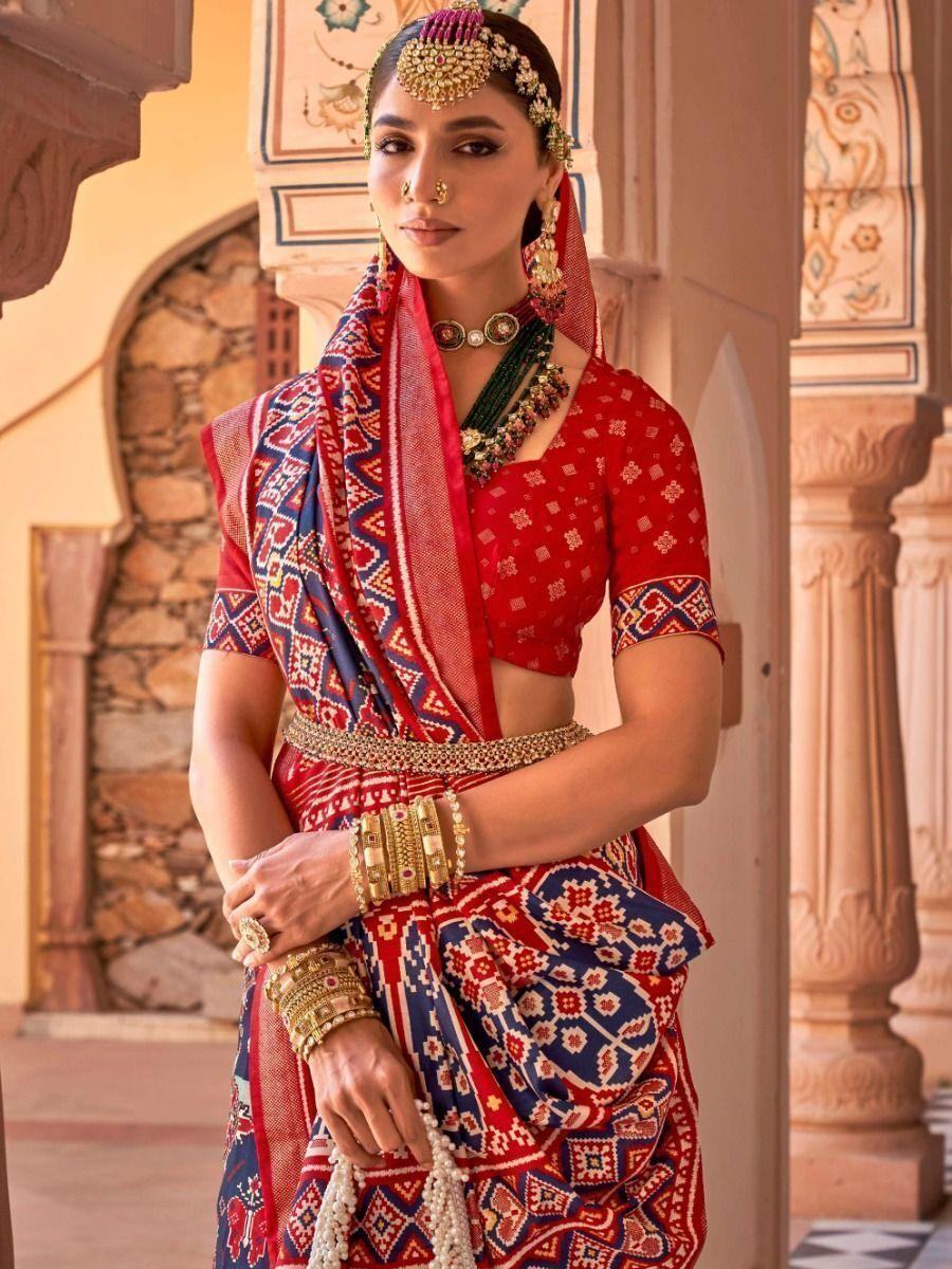 Captivating Blue Patola Printed Silk Saree With Blouse