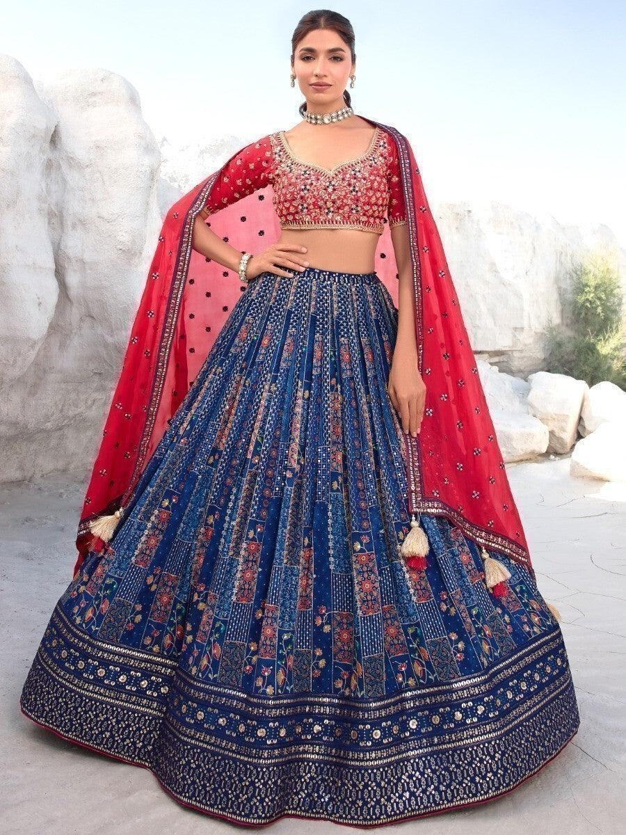 Captivating Blue Sequins Georgette Lehenga Choli With Dupatta - Zeel Clothing