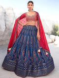 Captivating Blue Sequins Georgette Lehenga Choli With Dupatta - Zeel Clothing