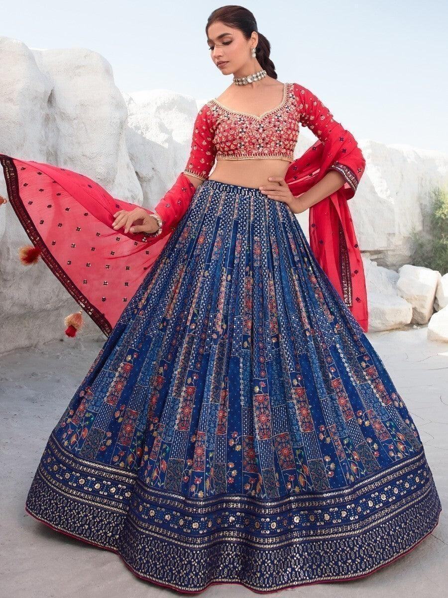 Captivating Blue Sequins Georgette Lehenga Choli With Dupatta - Zeel Clothing