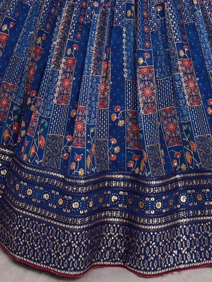 Captivating Blue Sequins Georgette Lehenga Choli With Dupatta - Zeel Clothing