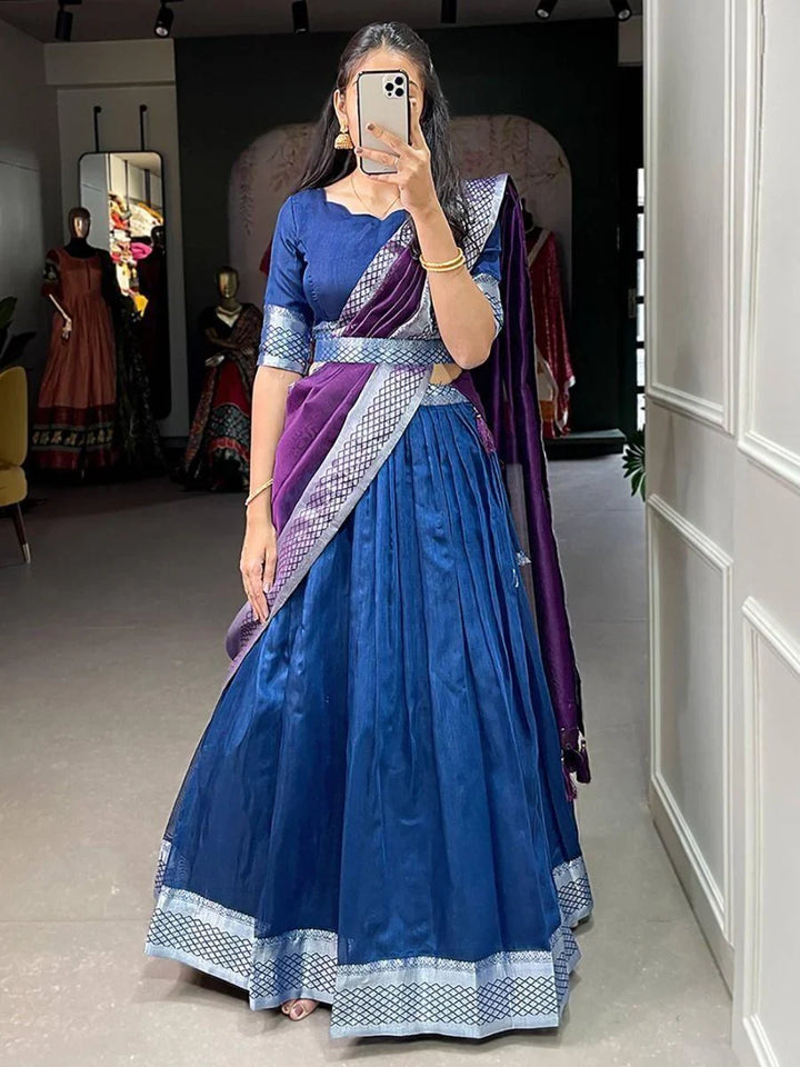 Captivating Blue Woven Dupion Silk Wedding Wear Lehenga Choli