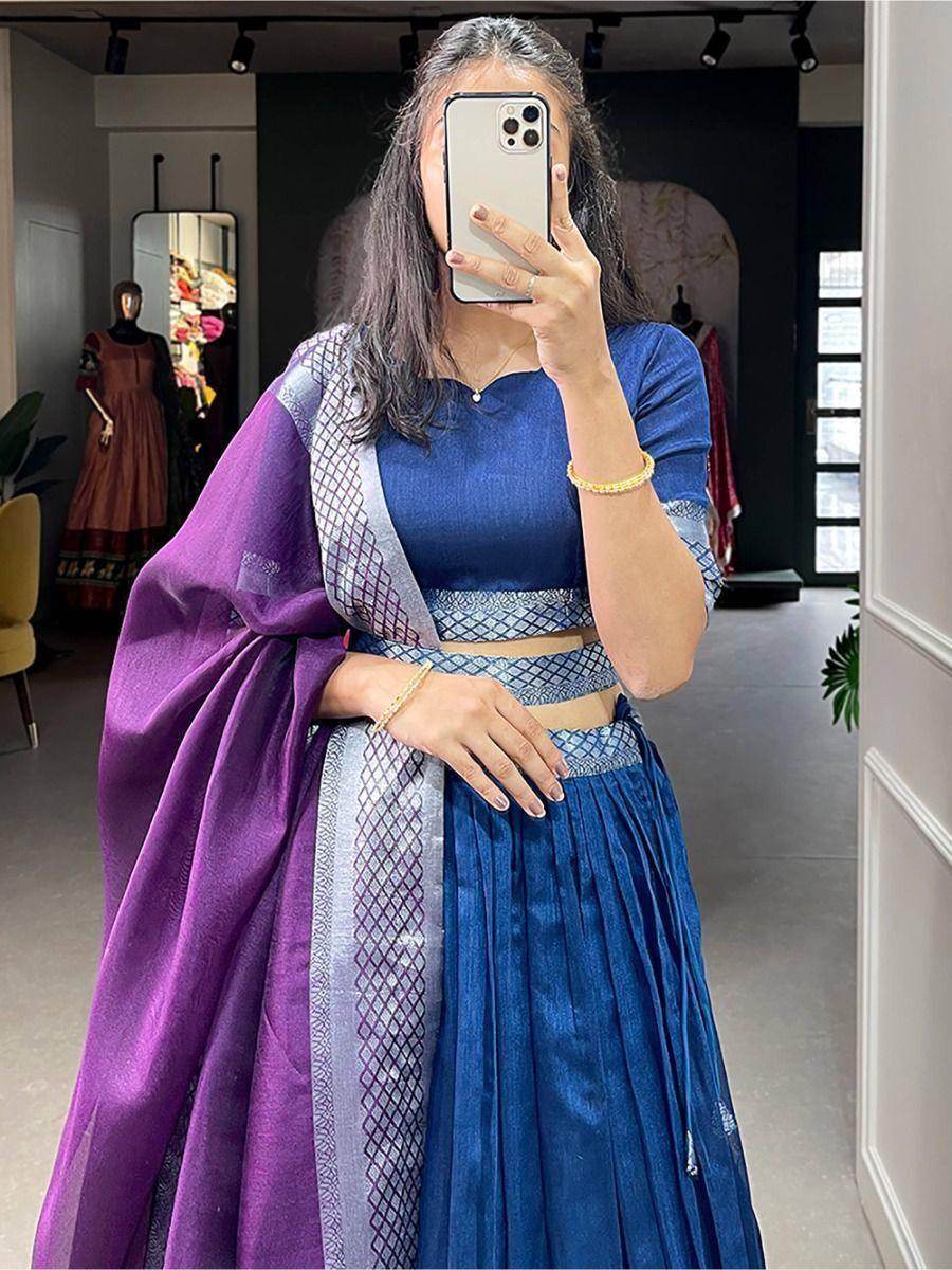 Captivating Blue Woven Dupion Silk Wedding Wear Lehenga Choli - Zeel Clothing