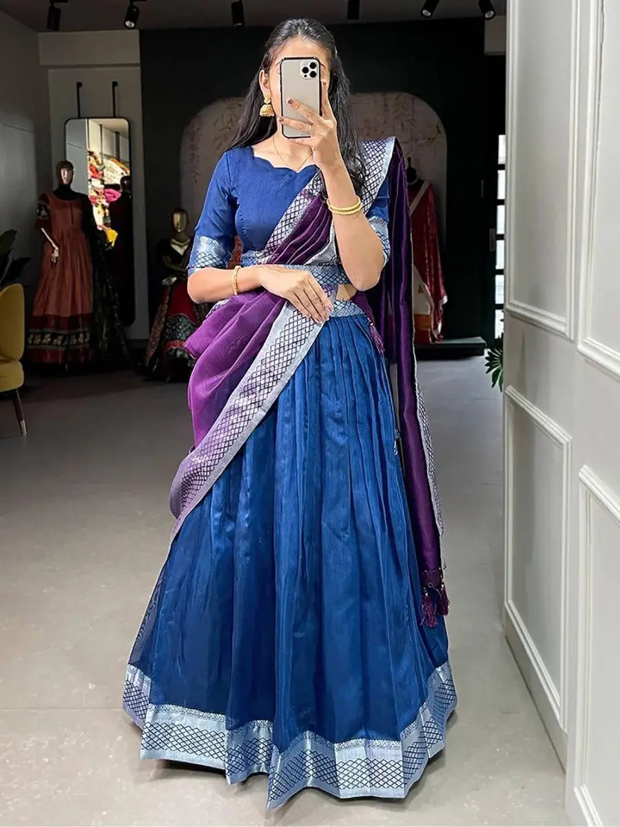 Captivating Blue Woven Dupion Silk Wedding Wear Lehenga Choli - Zeel Clothing