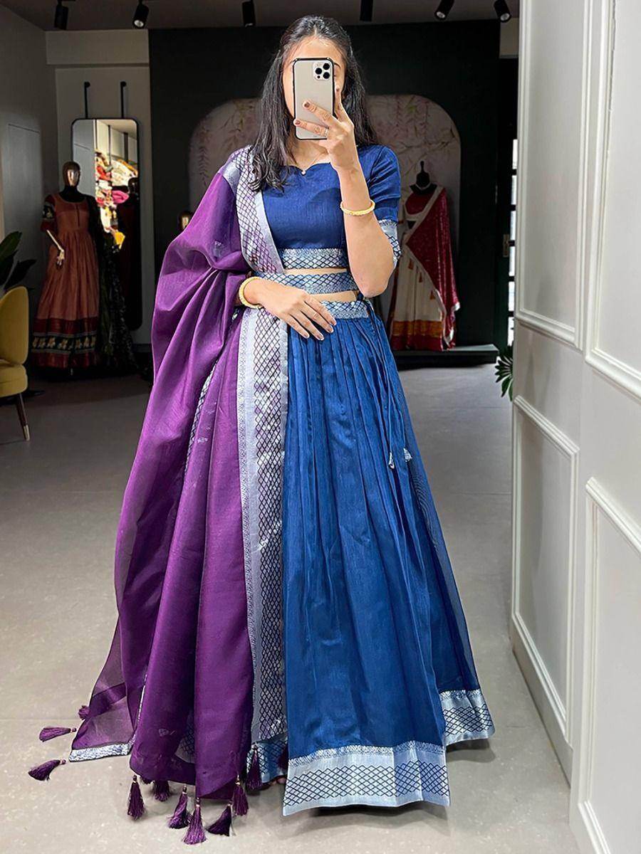 Captivating Blue Woven Dupion Silk Wedding Wear Lehenga Choli - Zeel Clothing
