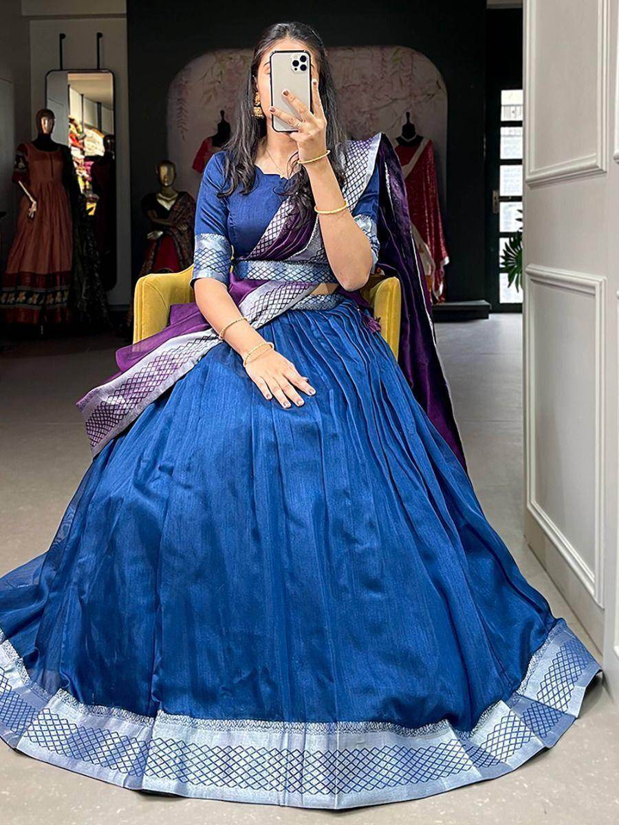 Captivating Blue Woven Dupion Silk Wedding Wear Lehenga Choli - Zeel Clothing