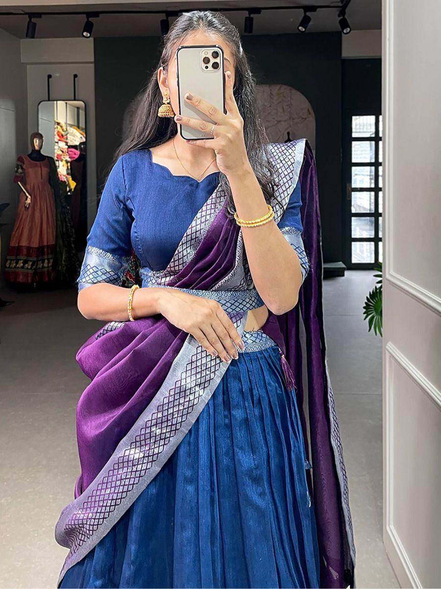 Captivating Blue Woven Dupion Silk Wedding Wear Lehenga Choli - Zeel Clothing