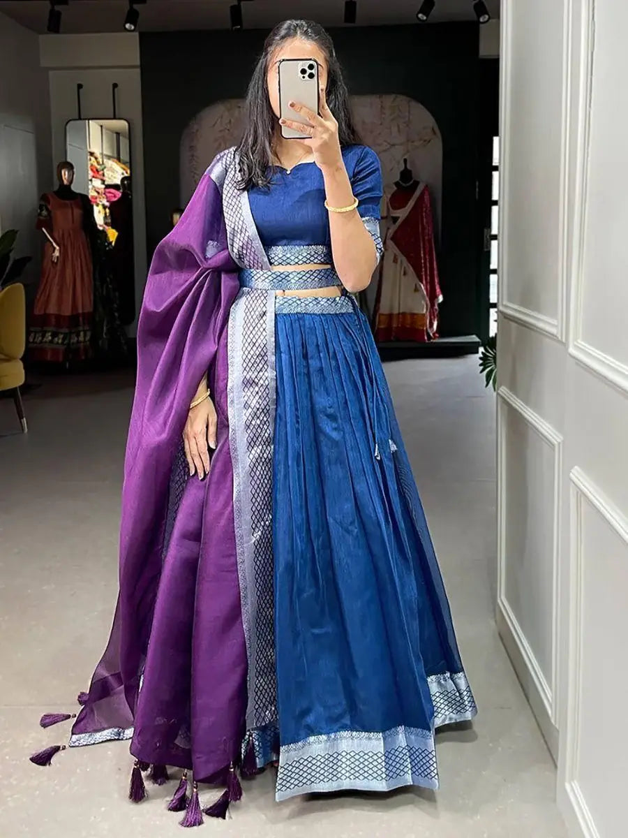 Captivating Blue Woven Dupion Silk Wedding Wear Lehenga Choli - Zeel Clothing