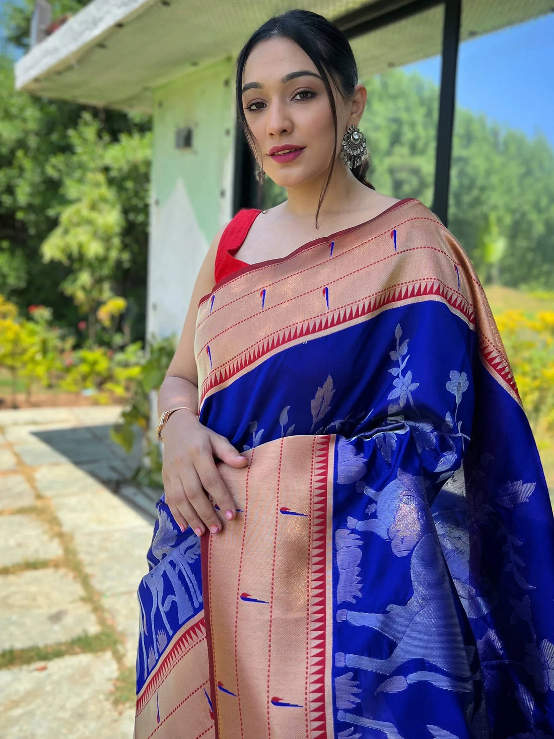 Captivating Blue Woven Paithani Silk Trendy Saree With Blouse - Zeel Clothing