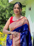 Captivating Blue Woven Paithani Silk Trendy Saree With Blouse - Zeel Clothing