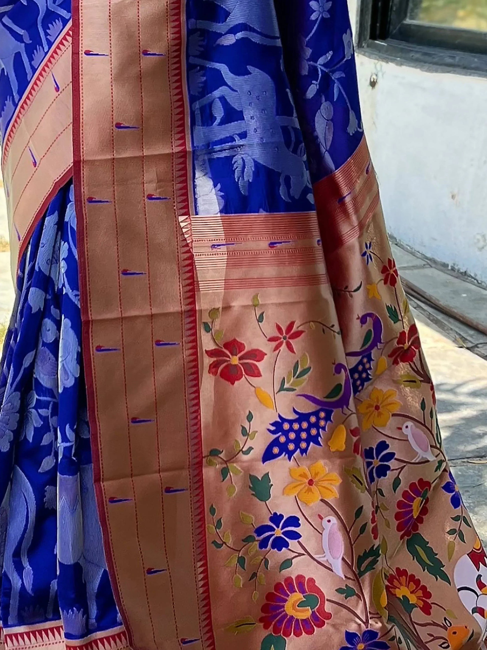 Captivating Blue Woven Paithani Silk Trendy Saree With Blouse - Zeel Clothing