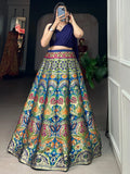 Captivating Blue Zari Weaving Silk Indo-Western Crop Top Lehenga - Zeel Clothing