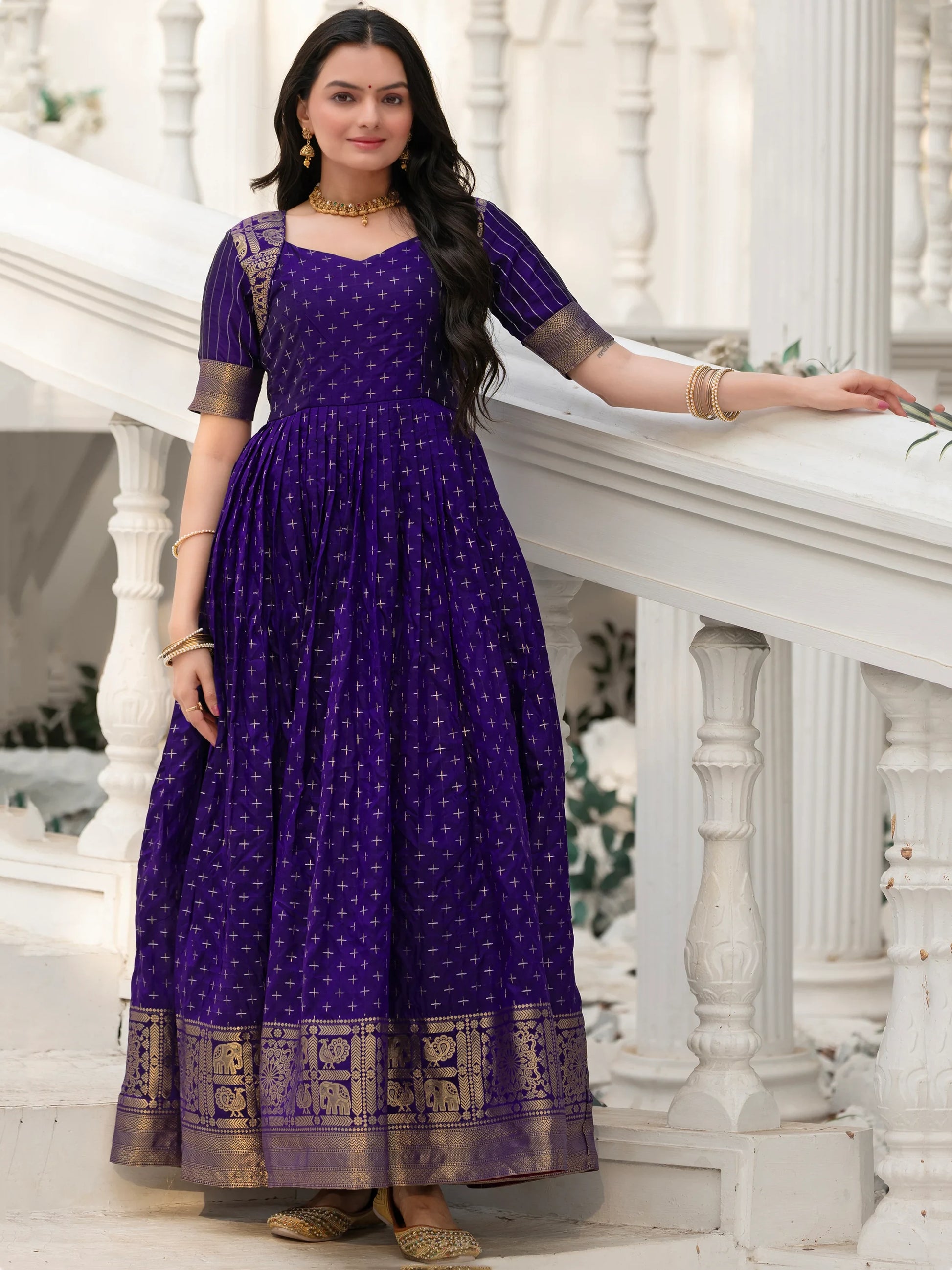 Captivating Blue Zari Weaving Silk Traditional Gown - Zeel Clothing