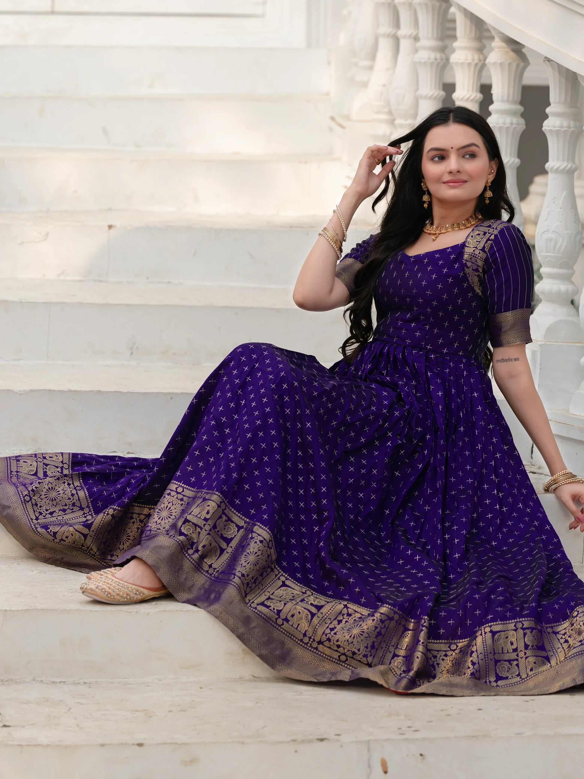 Captivating Blue Zari Weaving Silk Traditional Gown - Zeel Clothing