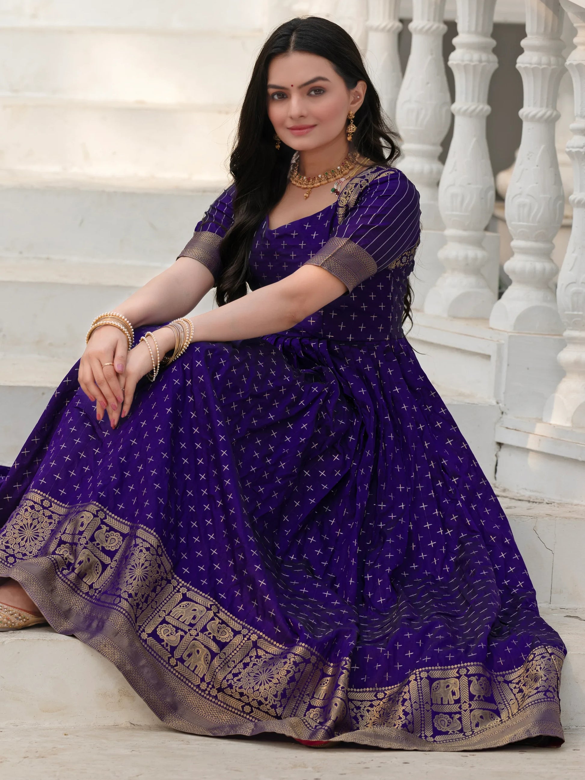 Captivating Blue Zari Weaving Silk Traditional Gown - Zeel Clothing