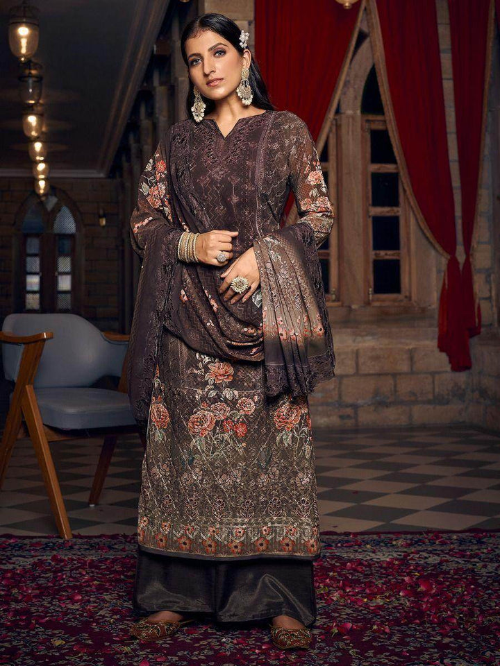 Captivating Brown Digital Printed Work Georgette Salwar Kameez - Zeel Clothing