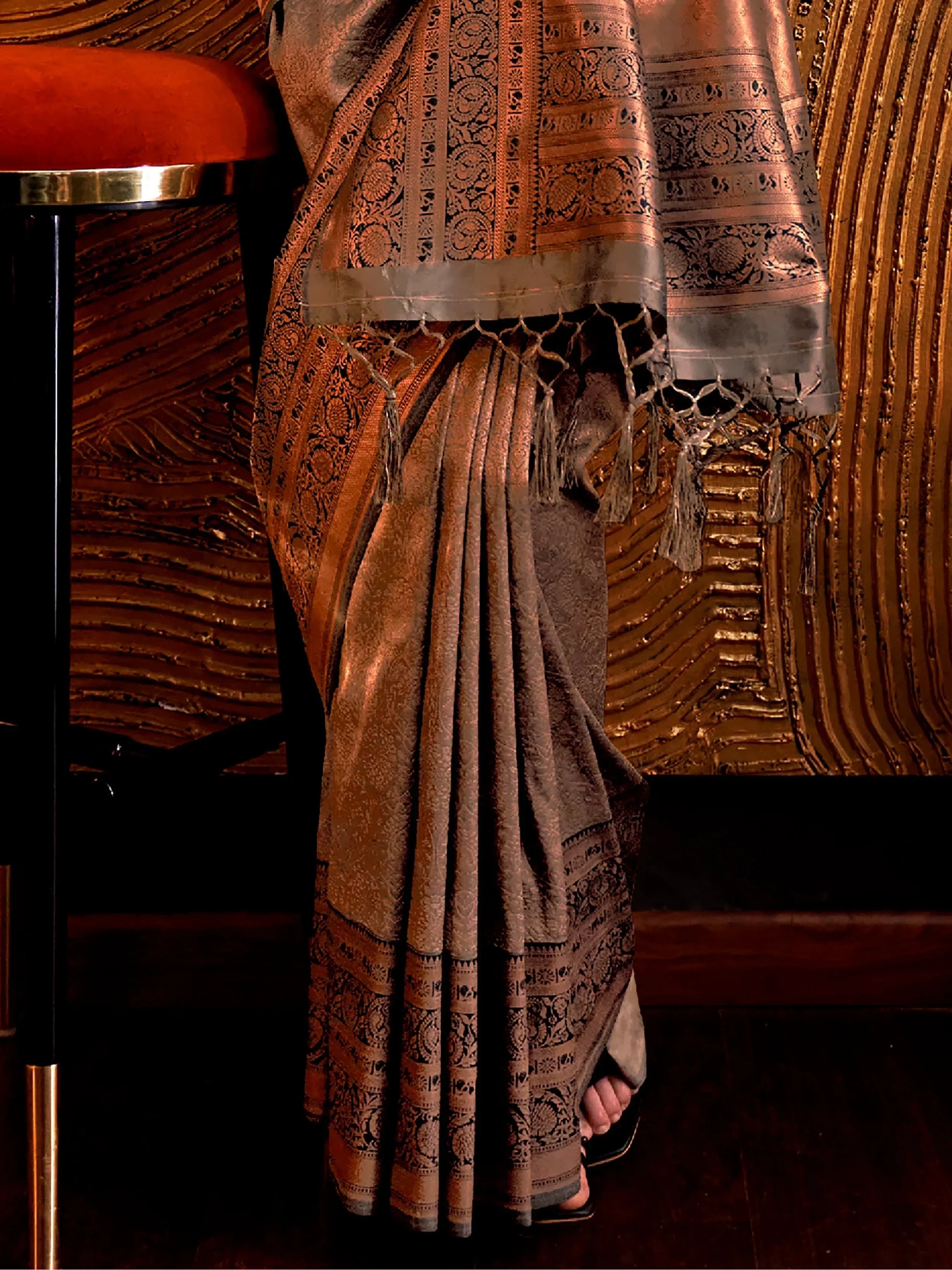 Captivating Brown Weaving Silk Function Wear Saree With Blouse - Zeel Clothing