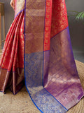 Captivating Coral-Red Zari Weaving Silk Wedding Wear Saree - Zeel Clothing