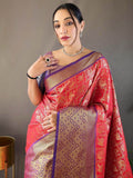 Captivating Coral-Red Zari Weaving Silk Wedding Wear Saree - Zeel Clothing