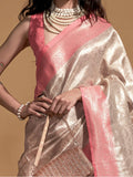 Captivating Cream & Peach Zari Weaving Silk Saree With Blouse - Zeel Clothing