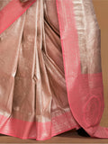Captivating Cream & Peach Zari Weaving Silk Saree With Blouse - Zeel Clothing