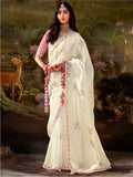 Captivating Cream Sequins Organza Traditional Saree With Blouse - Zeel Clothing