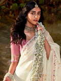 Captivating Cream Sequins Organza Traditional Saree With Blouse - Zeel Clothing