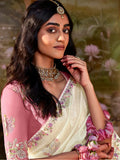 Captivating Cream Sequins Organza Traditional Saree With Blouse - Zeel Clothing