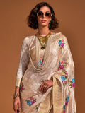 Captivating Cream Weaving Satin Event Wear Saree With Blouse - Zeel Clothing