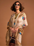 Captivating Cream Weaving Satin Event Wear Saree With Blouse - Zeel Clothing
