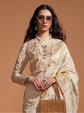 Captivating Cream Zari Weaving Georgette Traditional Saree With Blouse - Zeel Clothing