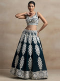 Captivating Dark Green Thread Work Georgette Lehenga Choli With Dupatta - Zeel Clothing