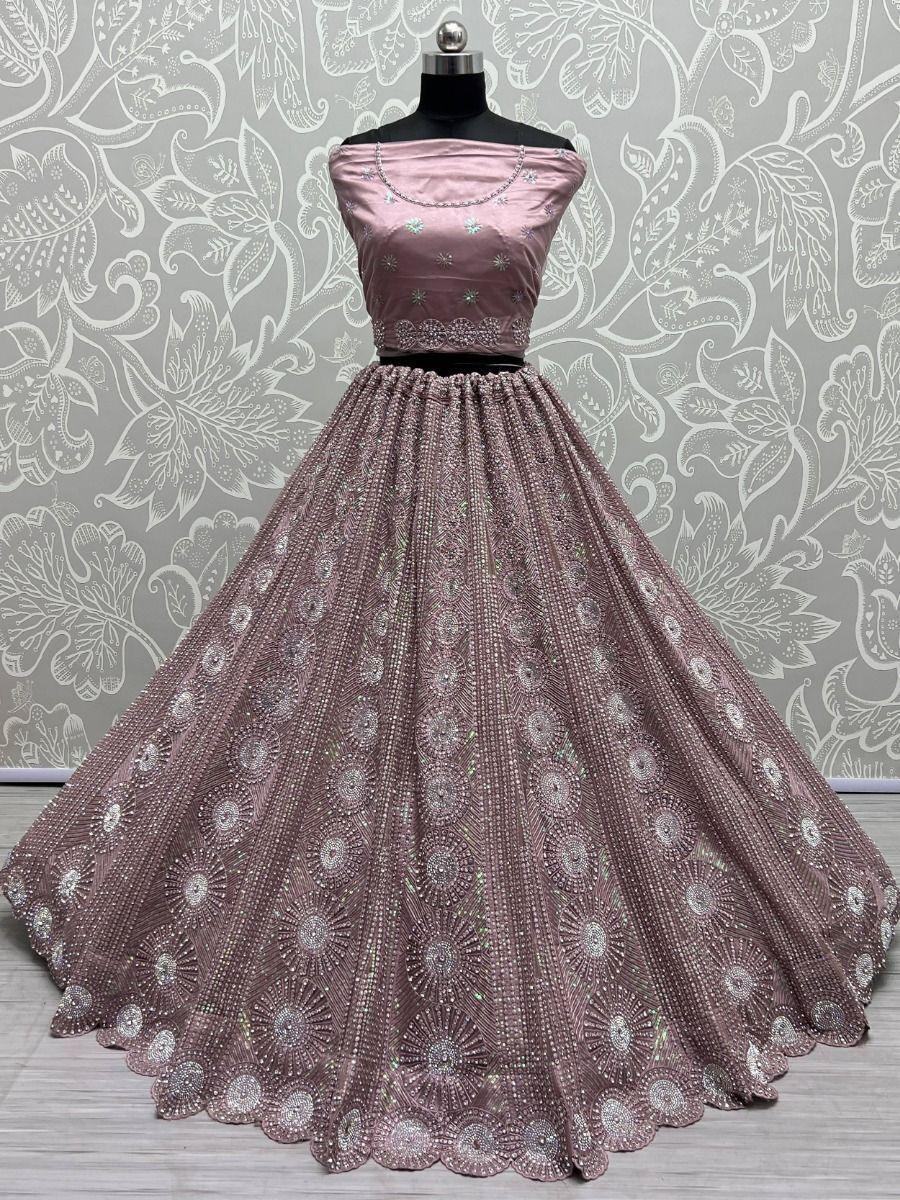 Captivating Dusty Pink Sequins Net Reception Wear Lehenga Choli