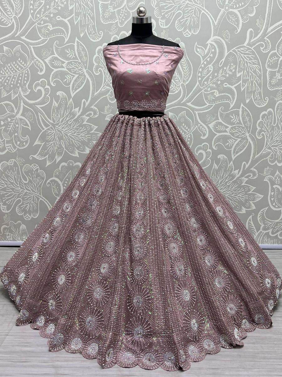 Captivating Dusty Pink Sequins Net Reception Wear Lehenga Choli - Zeel Clothing