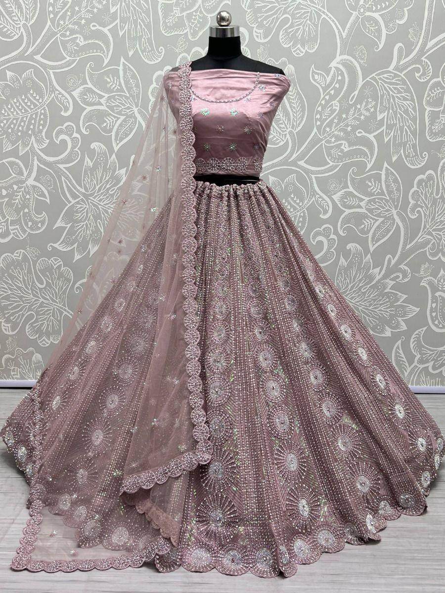 Captivating Dusty Pink Sequins Net Reception Wear Lehenga Choli - Zeel Clothing