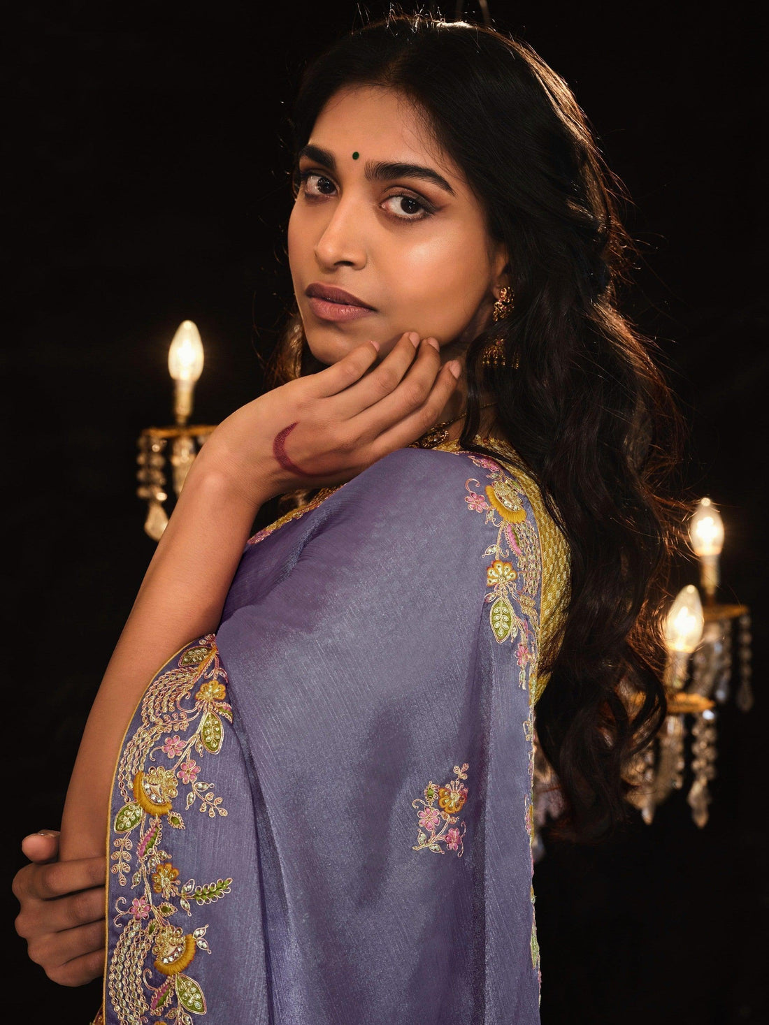 Captivating Dusty Purple Embroidered Silk Traditional Saree