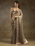 Captivating Golden Jarkan Work Satin Wedding Wear Saree With Blouse - Zeel Clothing