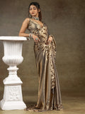Captivating Golden Jarkan Work Satin Wedding Wear Saree With Blouse - Zeel Clothing