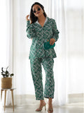 Captivating Green Digital Printed Satin Event Wear Co-Ord Set
