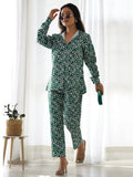 Captivating Green Digital Printed Satin Event Wear Co-Ord Set