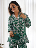 Captivating Green Digital Printed Satin Event Wear Co-Ord Set