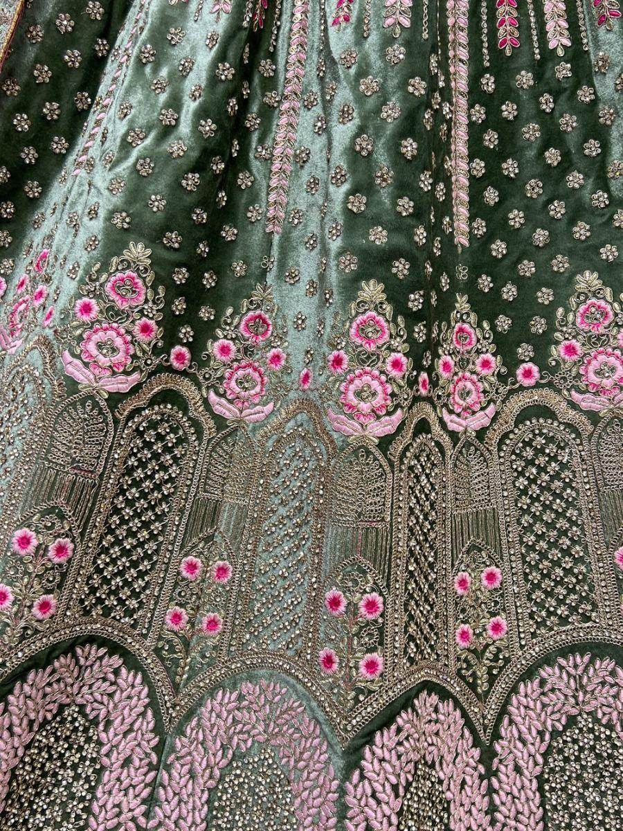 Captivating Green Embroidered Work Velvet Bridal Lehenga Choli - Zeel Clothing