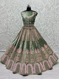 Captivating Green Embroidered Work Velvet Bridal Lehenga Choli - Zeel Clothing