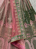 Captivating Green Embroidered Work Velvet Bridal Lehenga Choli - Zeel Clothing